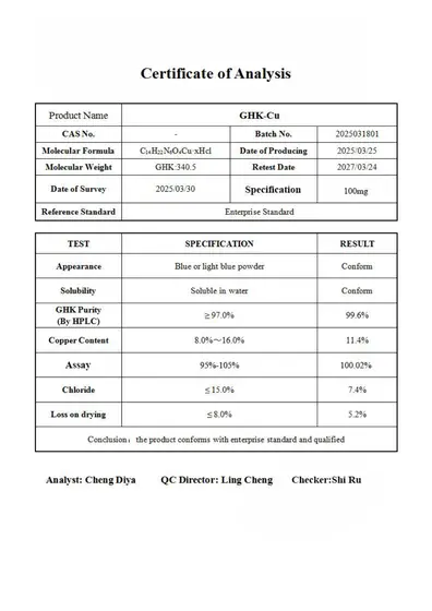 GHK-Cu 100mg · 3/3 COA 2025-03-30